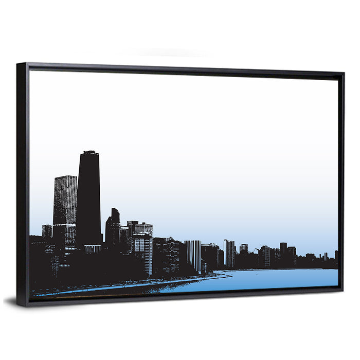 Chicago Skyline Blue Reflection Wall Art as a framed canvas