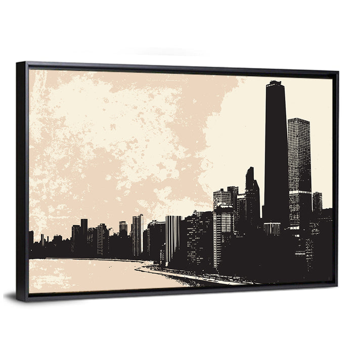 Chicago Skyline Silhouette Wall Art as a framed canvas