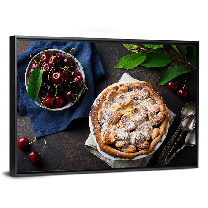 Homemade Cherry Lattice Pie Wall Art as a framed canvas