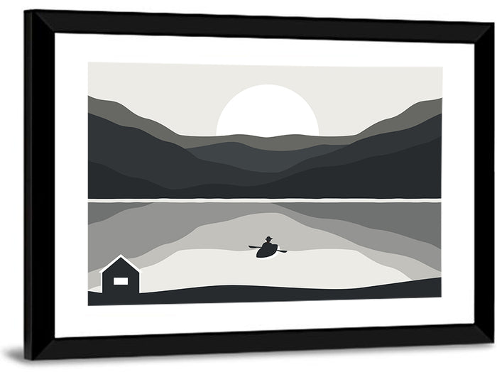Fisherman at Mountain Lake Wall Art as a framed print