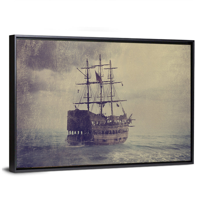 Old Pirate Ship at Sea Wall Art as a framed canvas