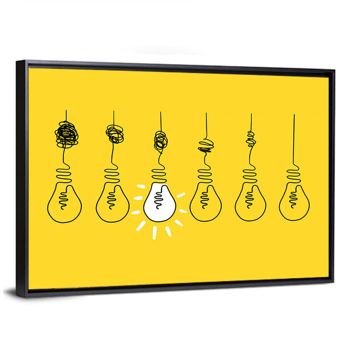 Lightbulb Progression from Complexity to Clarity Wall Art as a framed canvas