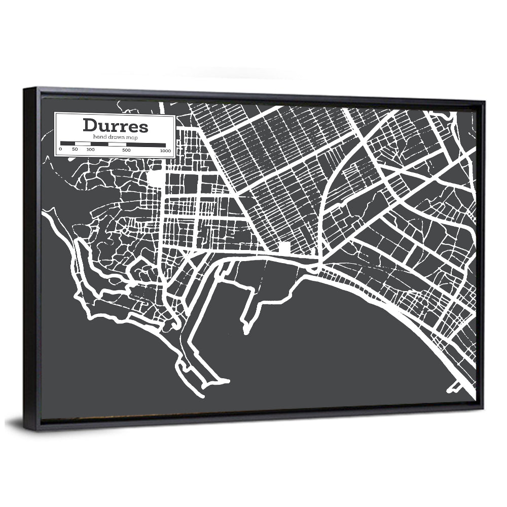 Durres City Map Albania Wall Art