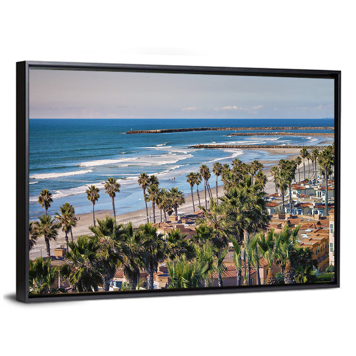 Oceanside Shoreline California Wall Art as a framed canvas