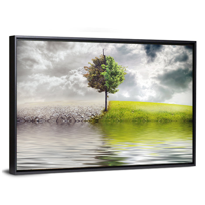 Tree Between Life and Decay Wall Art as a framed canvas