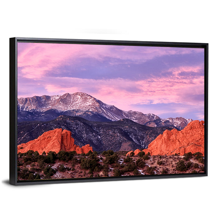 Pikes Peak at Purple Dusk Wall Art as a framed canvas