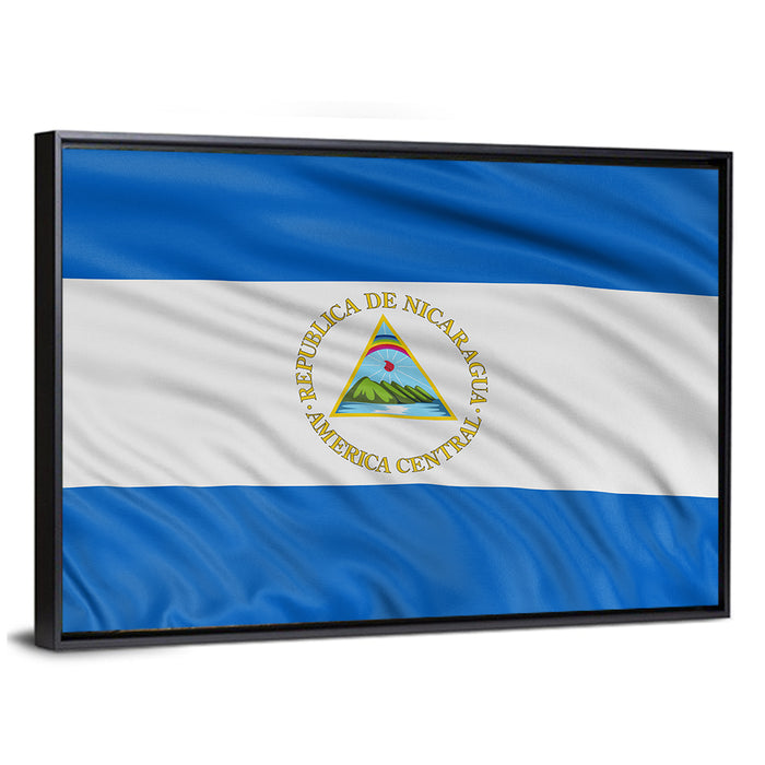 Nicaraguan Flag with Emblem Wall Art as a framed canvas