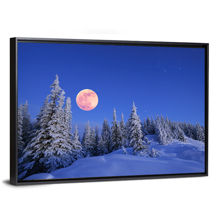 Moonlit Carpathian Mountains, Ukraine Wall Art as a framed canvas