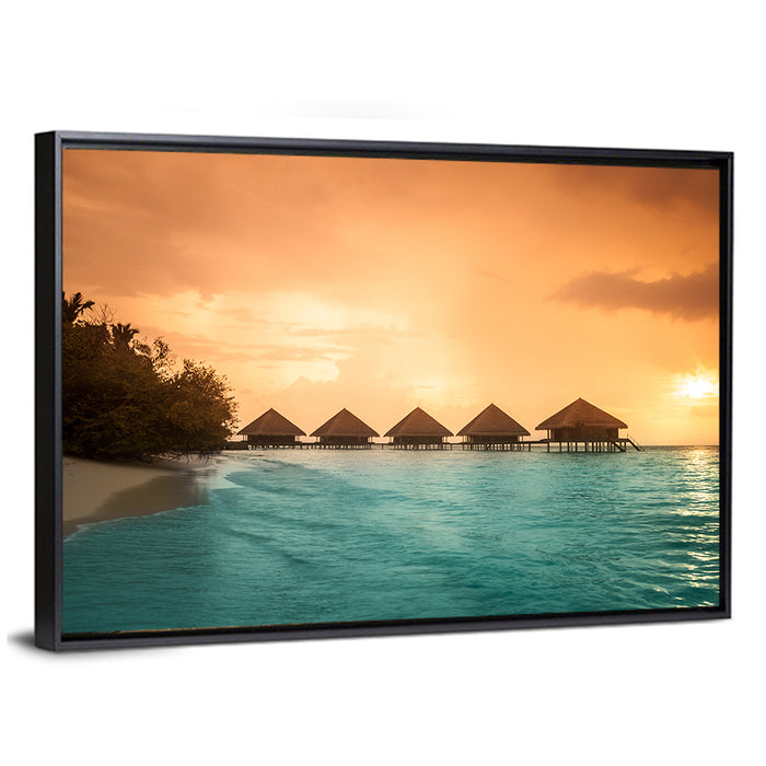 Bora Bora Overwater Bungalows Wall Art as a framed canvas