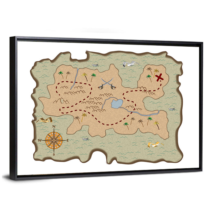 Pirate Treasure Map Wall Art as a framed canvas
