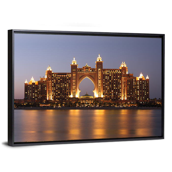 Atlantis the Palm at Night Wall Art as a framed canvas