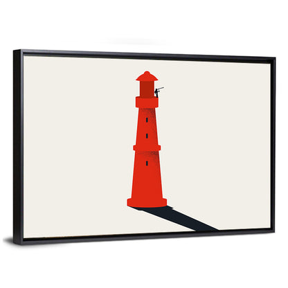 Red Lighthouse with Telescope Silhouette Wall Art