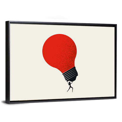 Person Holding Red Lightbulb Wall Art