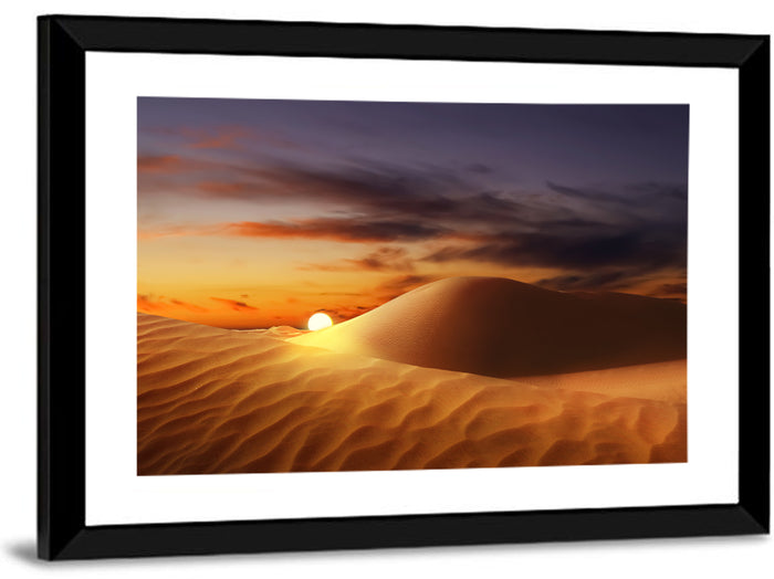 Glowing Dune Sunset Wall Art as a framed print