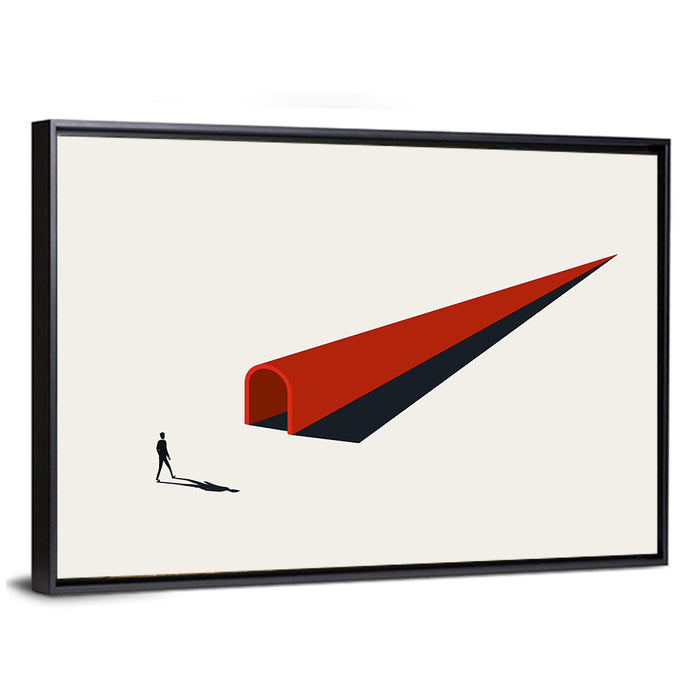 Silhouette in Red Tunnel Wall Art as a framed canvas