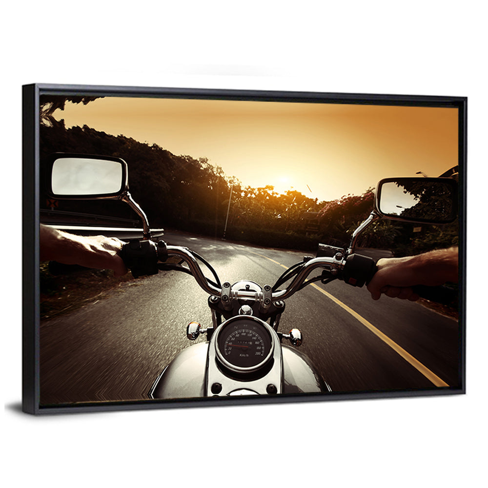 Motorcycle Handlebar View at Sunset Wall Art