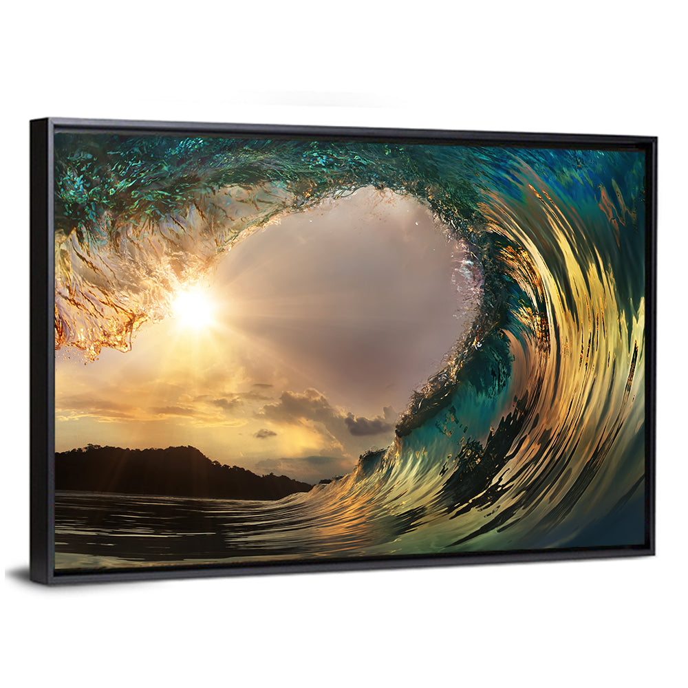 Surfing Barrel at Sunset Wall Art