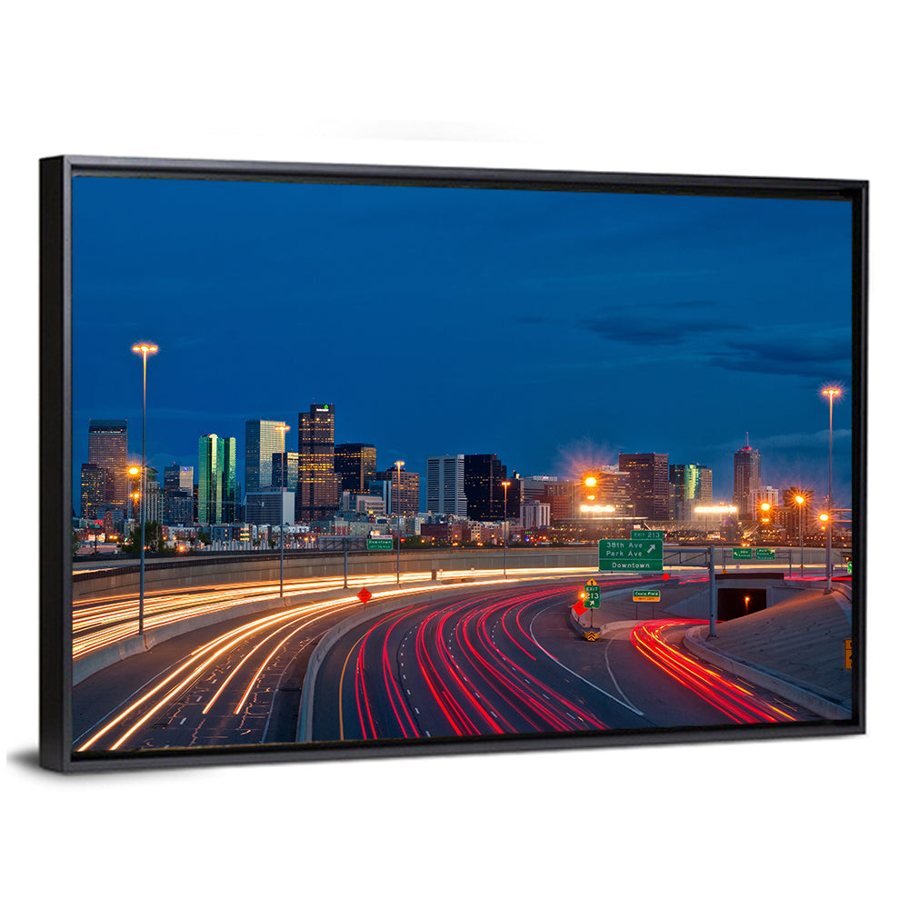 Denver Skyline with Light Trails Wall Art