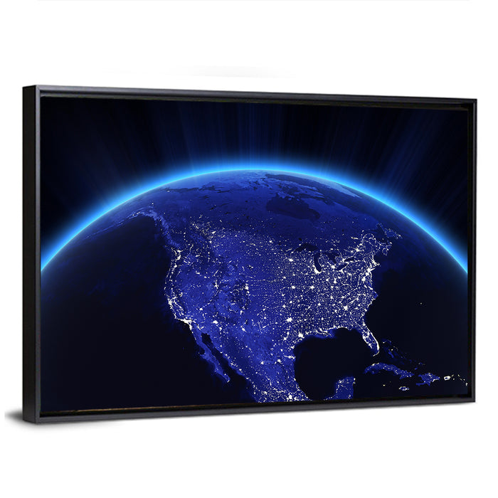 North America City Lights at Night Wall Art as a framed canvas
