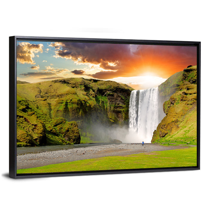Skógafoss at Sunset, Iceland Wall Art as a framed canvas