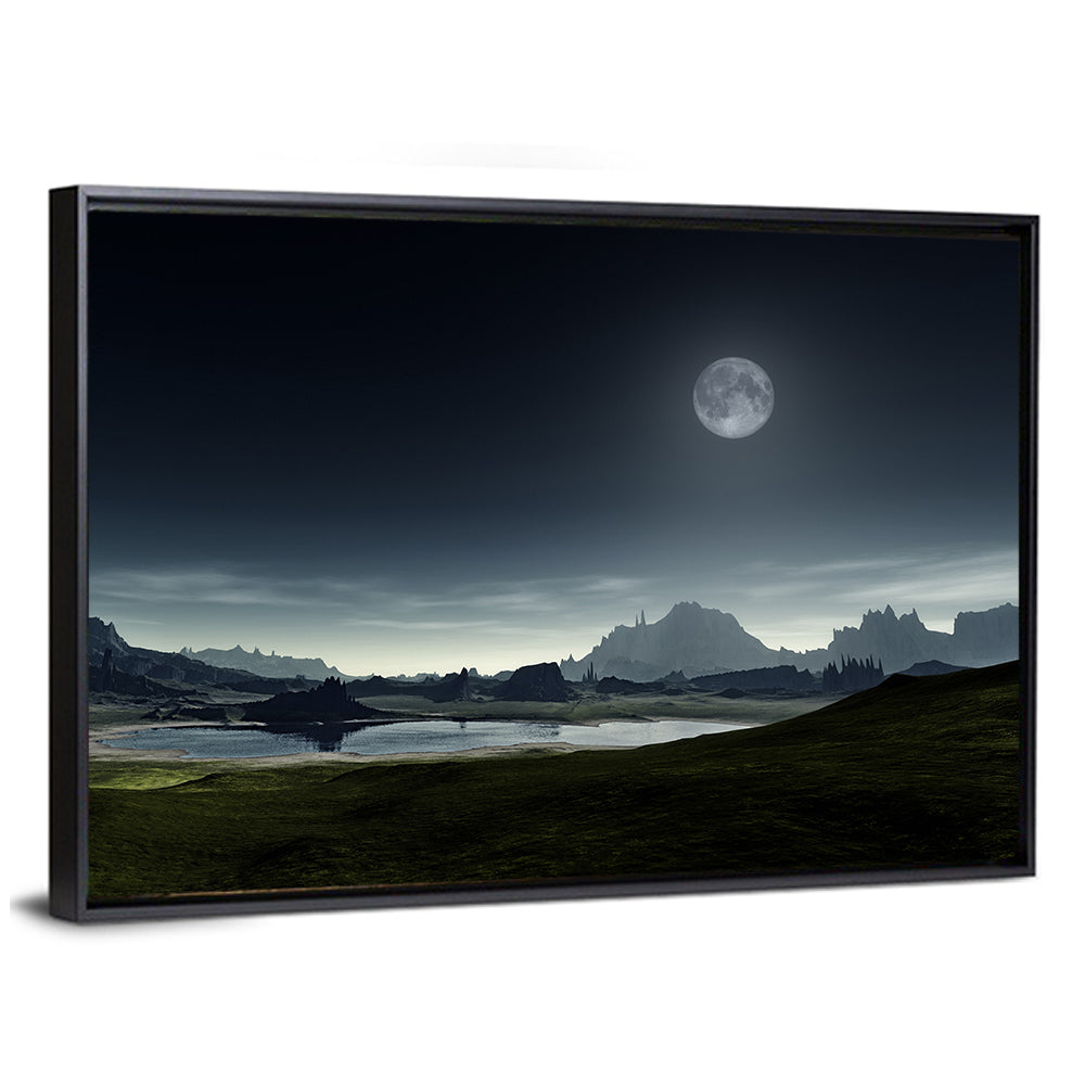 Crescent Moon Over Mountain Lake Wall Art