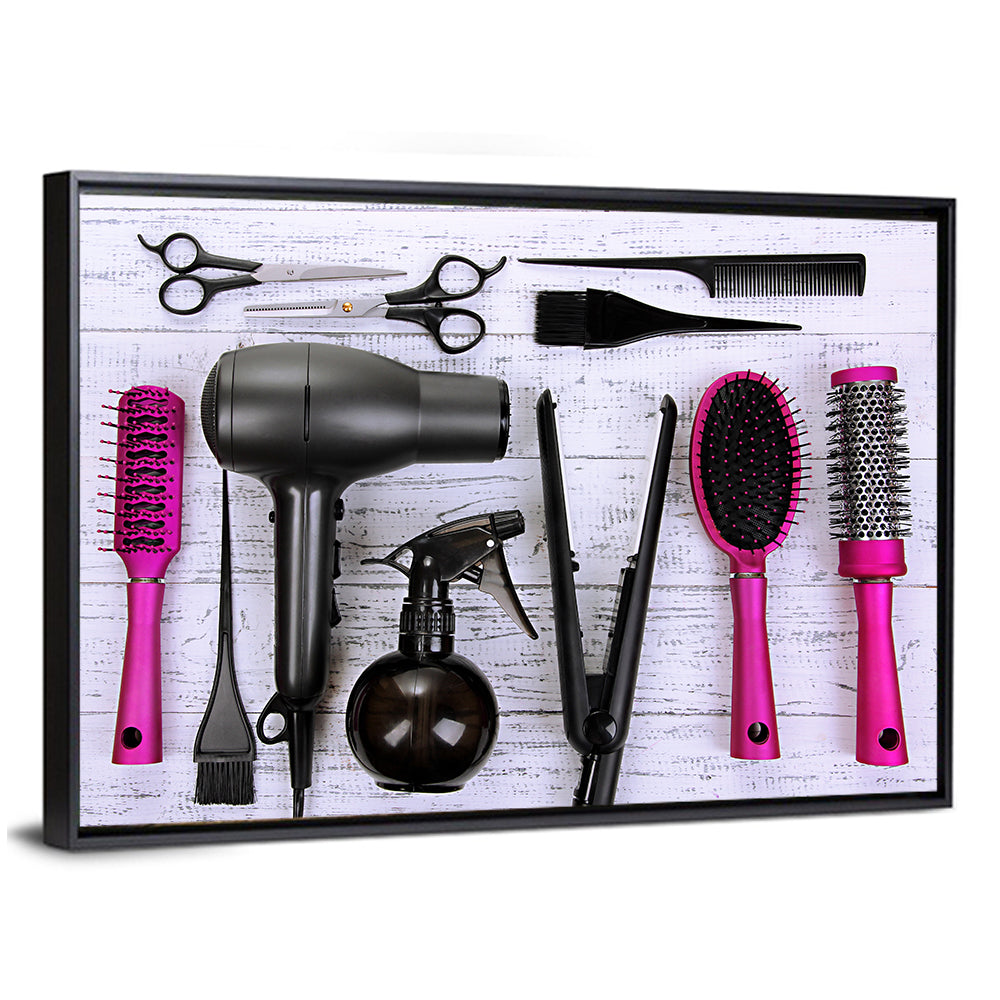 Hair Styling Tools Flat Lay Wall Art