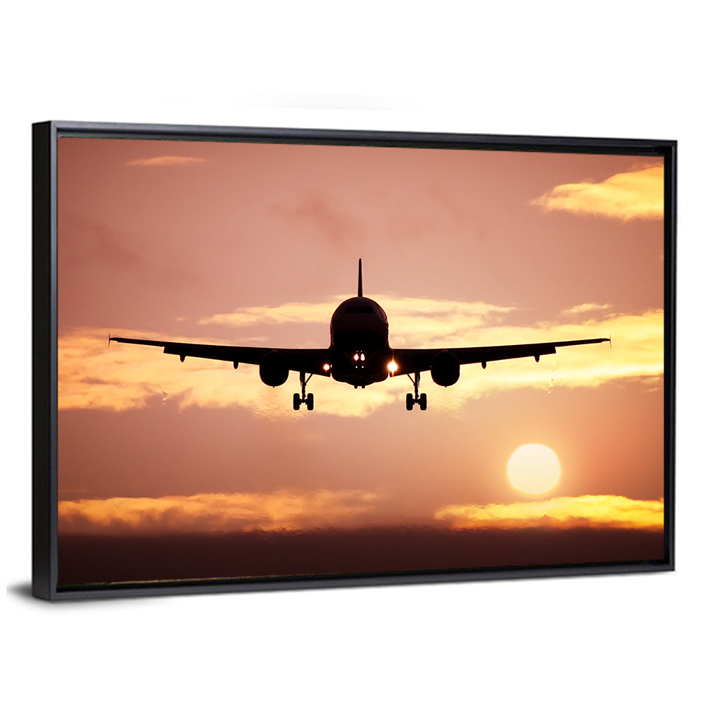 Airplane with Landing Gear at Sunset Wall Art