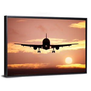 Plane In The Sunset Sky Wall Art