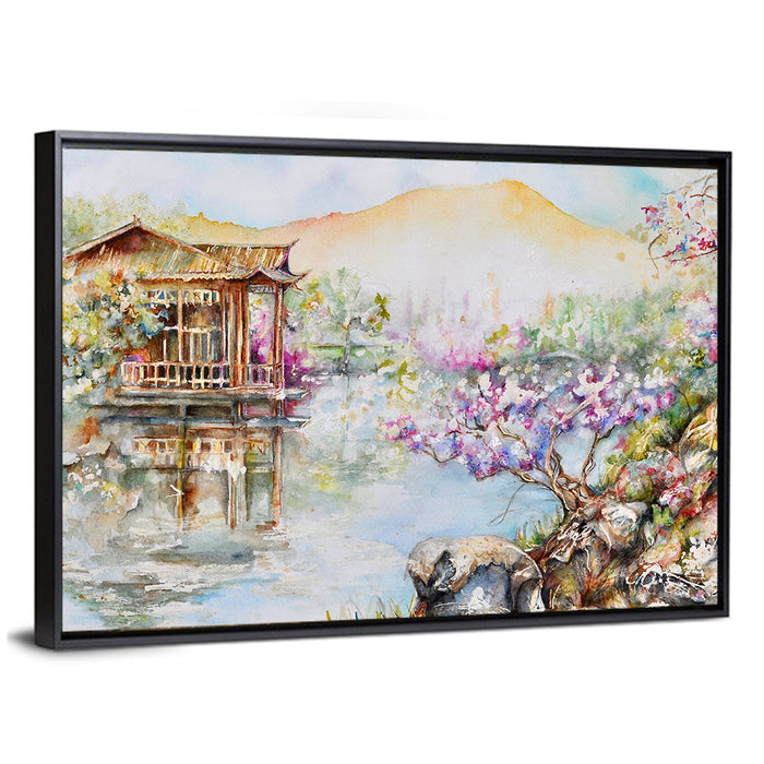 West Lake China Landscape Wall Art as a framed canvas