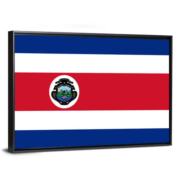 Costa Rica Flag with Coat of Arms Wall Art as a framed canvas