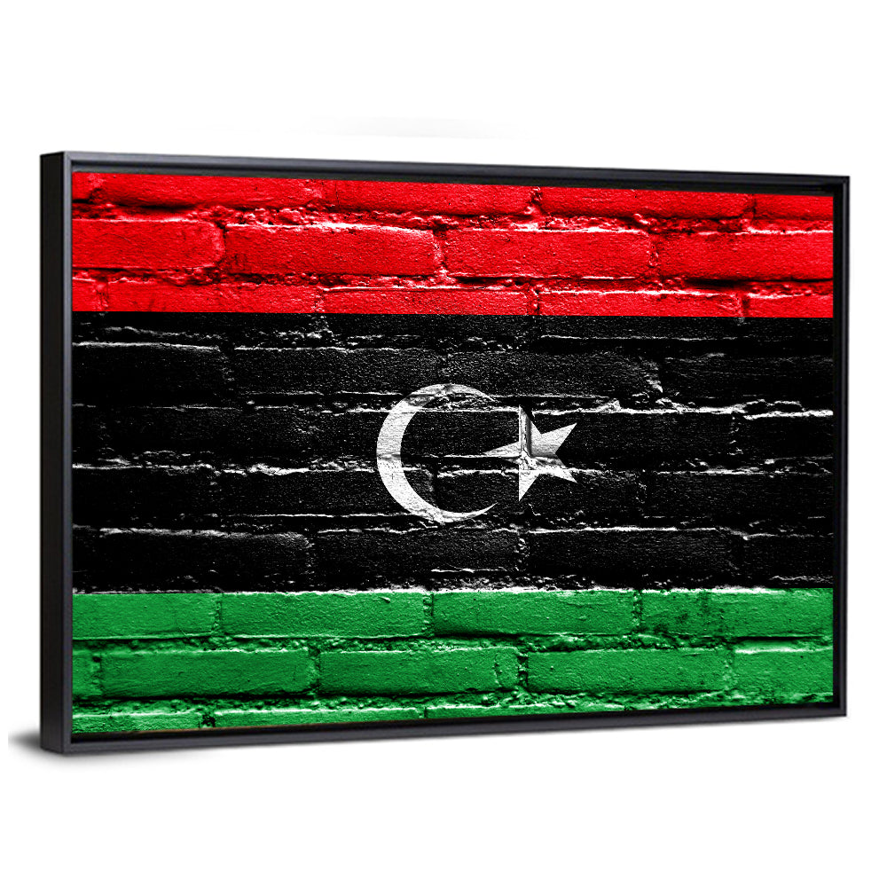 Libyan Flag on Distressed Brick Wall Art