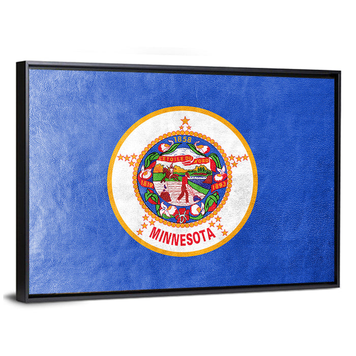 Minnesota State Flag with Seal Wall Art as a framed canvas