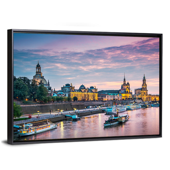 Dresden Elbe at Twilight Wall Art as a framed canvas