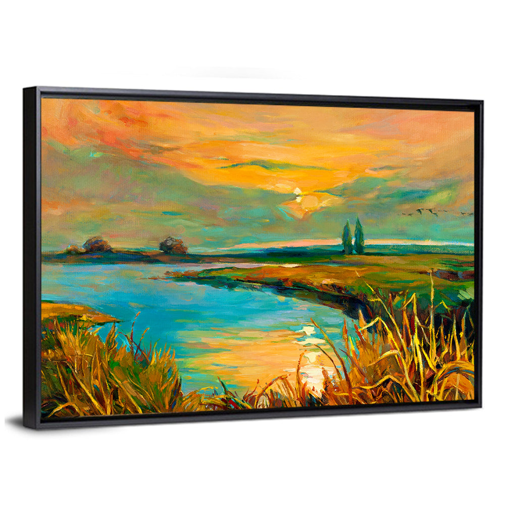 Golden Lake Sunset Wall Art