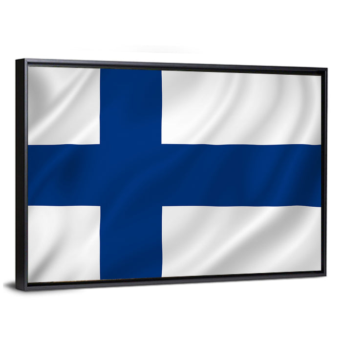 Finnish Flag with Rippling Texture Wall Art as a framed canvas