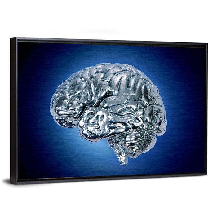 Chrome Brain Side Profile Wall Art as a framed canvas