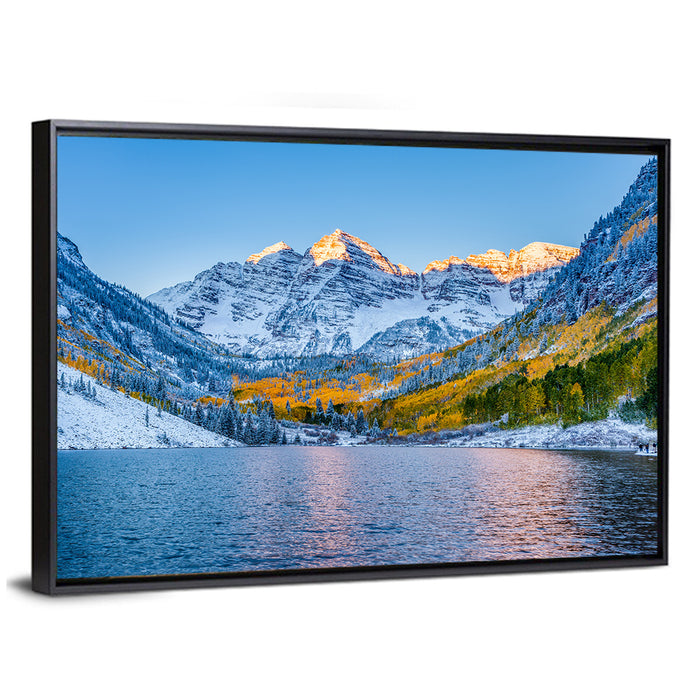 Maroon Bells at Sunrise Wall Art as a framed canvas
