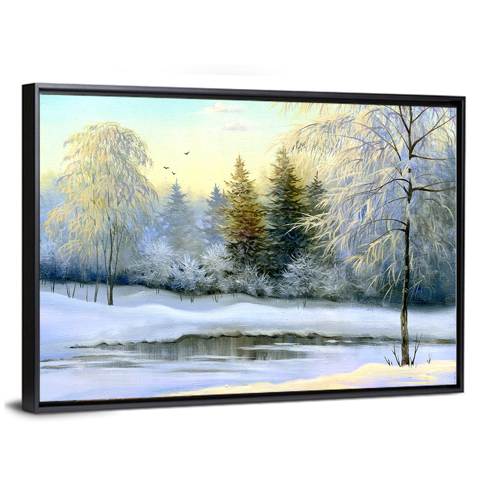 Golden Light on Frozen River Wall Art