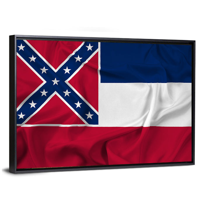 Mississippi State Flag Waving Wall Art as a framed canvas