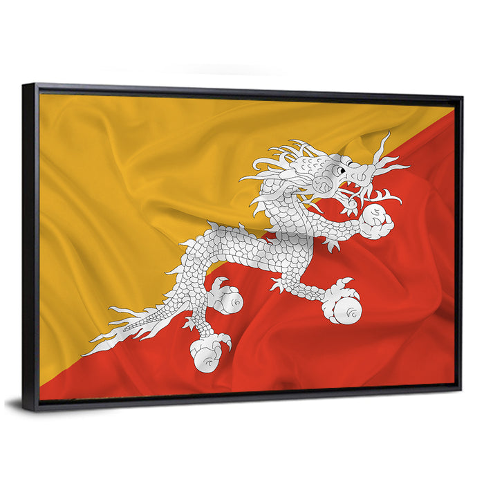 Waving Bhutan Flag Wall Art as a framed canvas