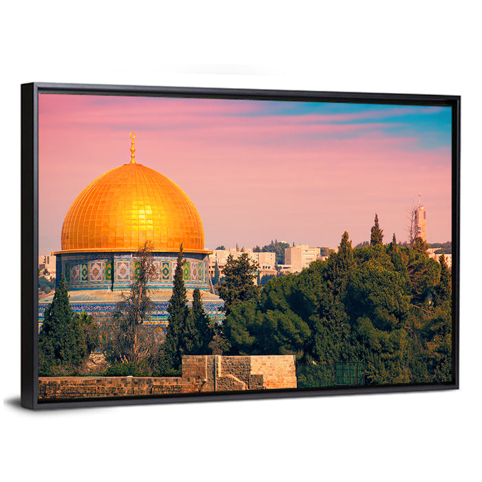 Dome of the Rock at Golden Hour Wall Art as a framed canvas