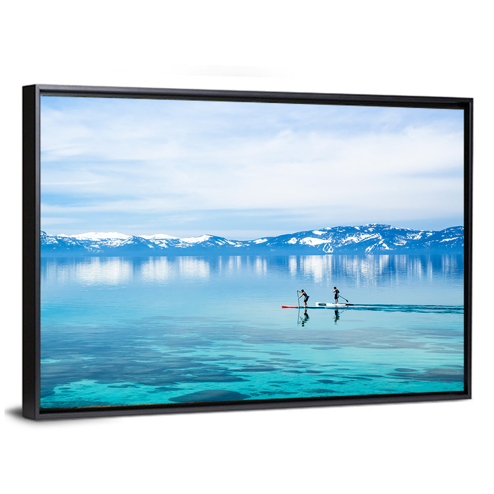 Two Paddleboarders on Mountain Lake Wall Art