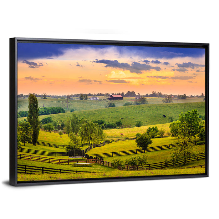 Kentucky Farm at Dusk Wall Art as a framed canvas
