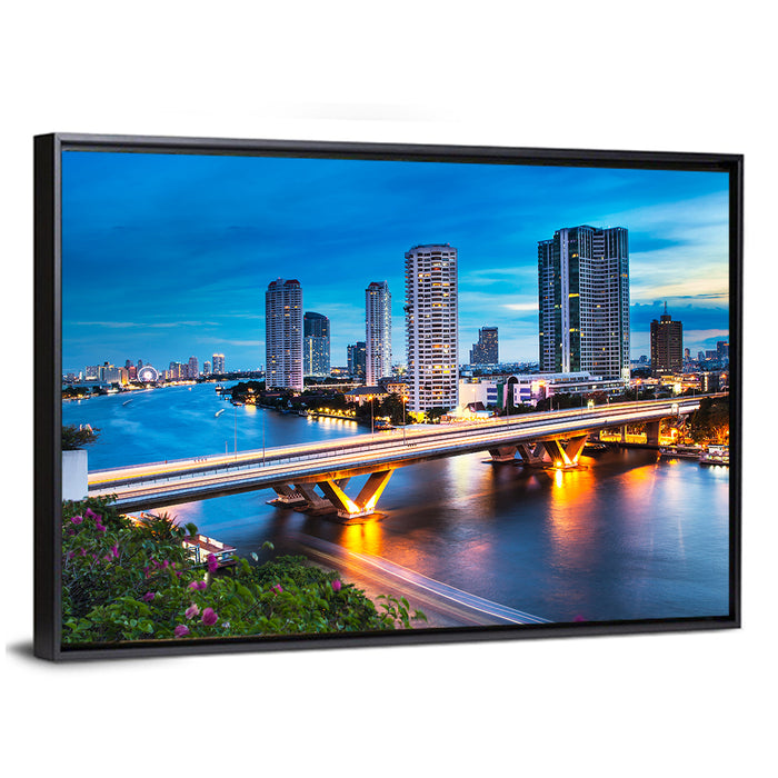 Chao Phraya River at Night, Bangkok Wall Art as a framed canvas