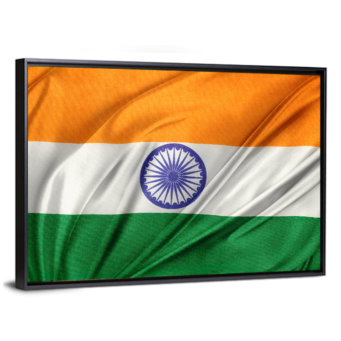 Indian Tricolor with Ashoka Chakra Wall Art as a framed canvas