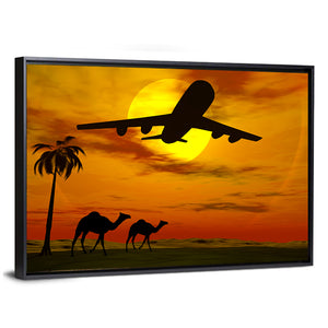 Tropical Sunset With Airplane Wall Art