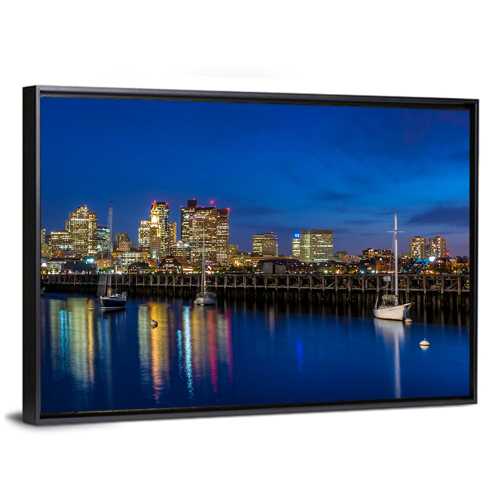 Boston Harbor Night Skyline Wall Art