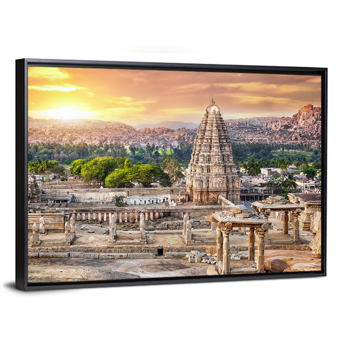 Virupaksha Temple at Sunrise, Hampi Wall Art as a framed canvas