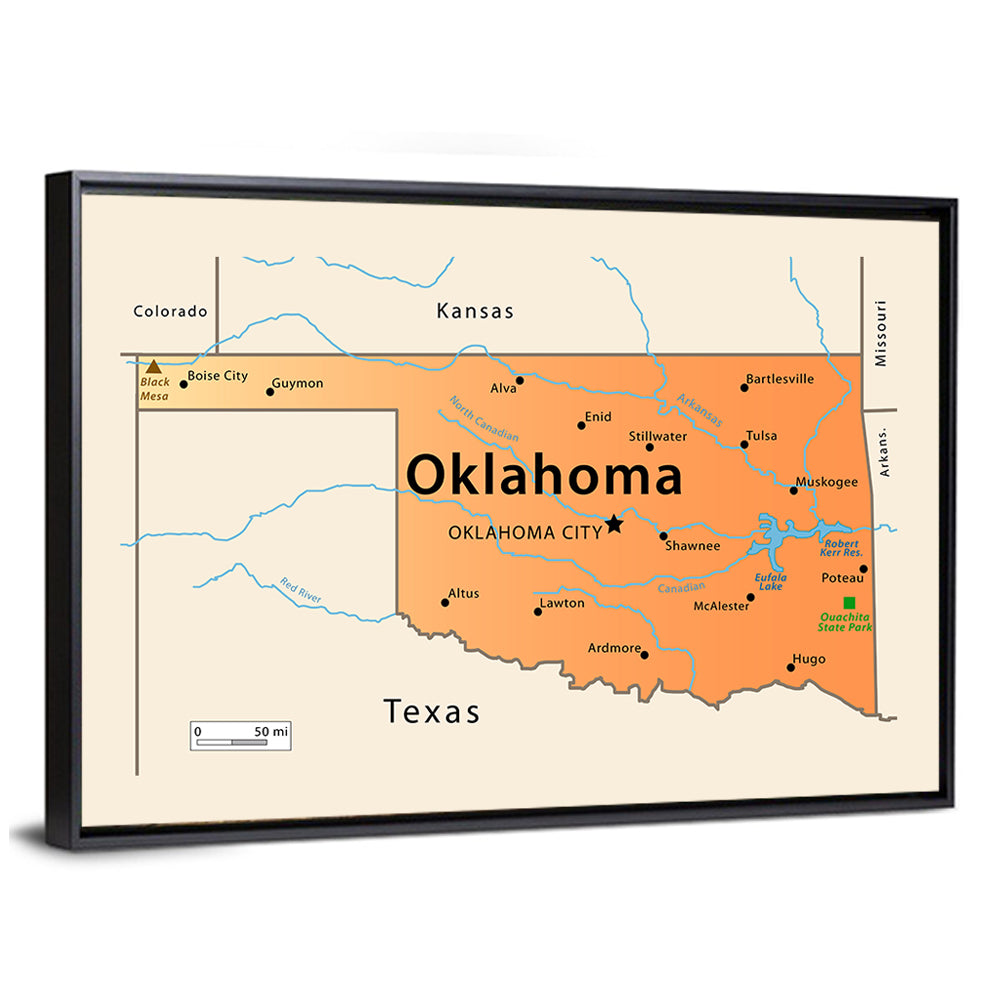 Oklahoma State Map Wall Art