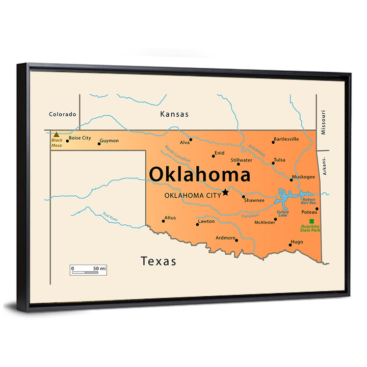 Oklahoma State Map Wall Art